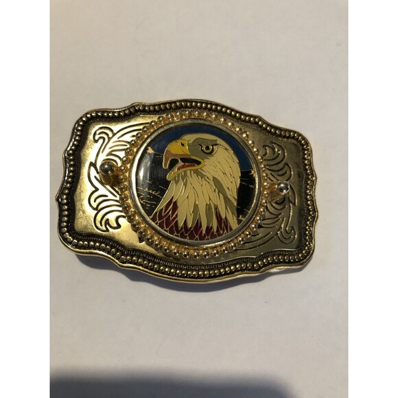 Vintage Gold Leaf Metal and Enamel Eagle Belt Buckle Southwestern Style USA - Picture 2 of 7